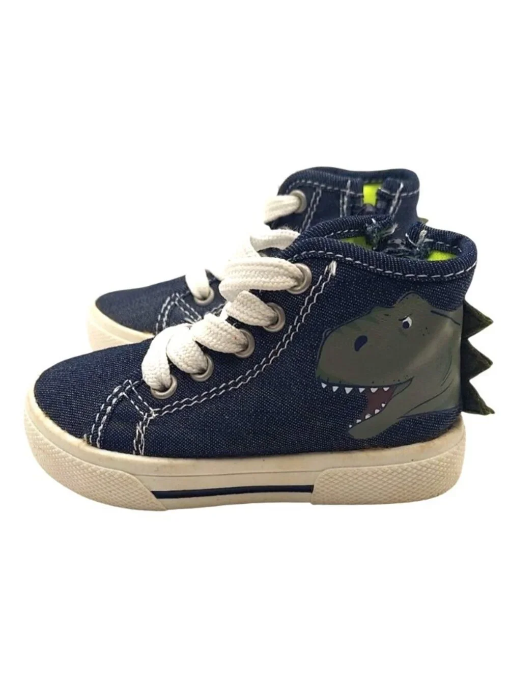Carters Boys Nash Navy Blue High Top Dinosaur Sneakers Lace Up Side Zip Size 5T